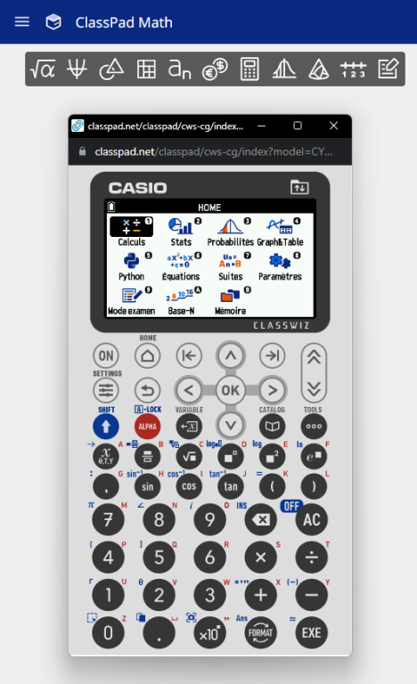 Simu Graph Math+ ClassPad.net