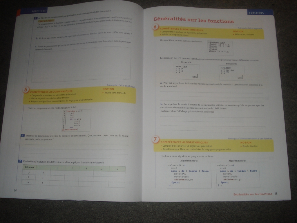 Cahier activités algo 2de Hatier