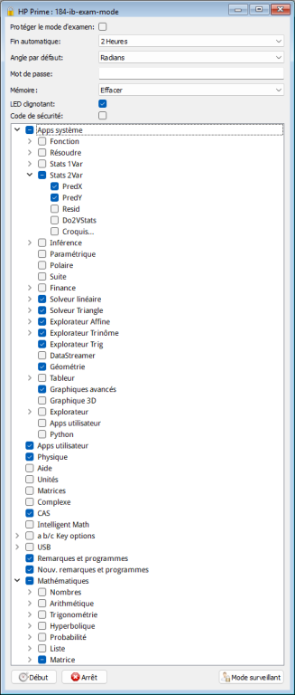 HP Prime Mode Examen IB 2018