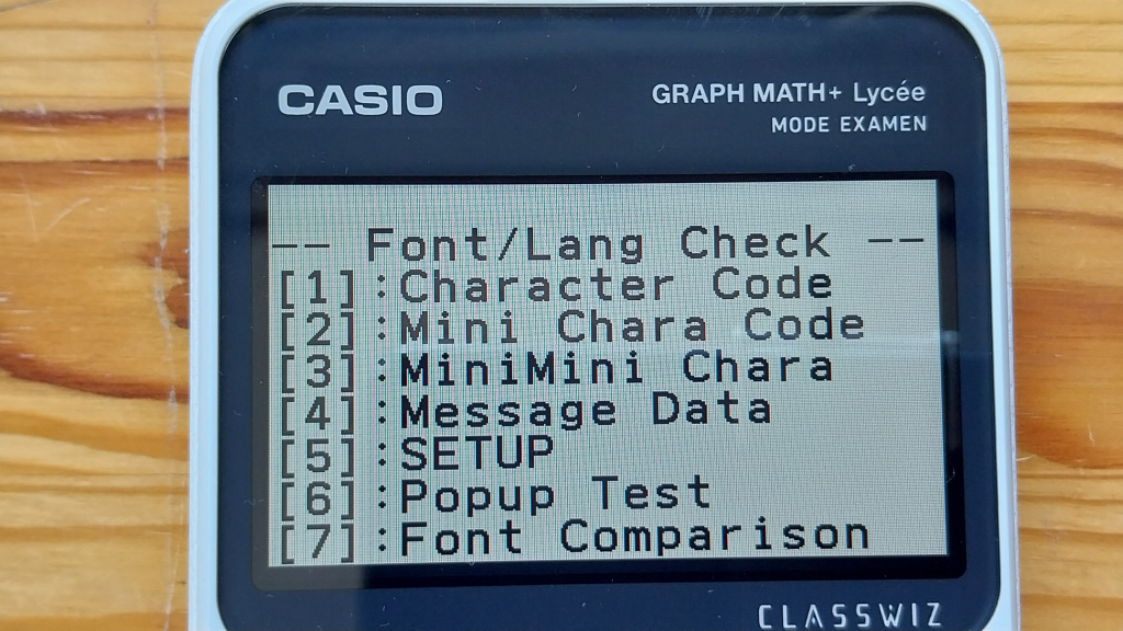 Graph Math+ : menu TEST