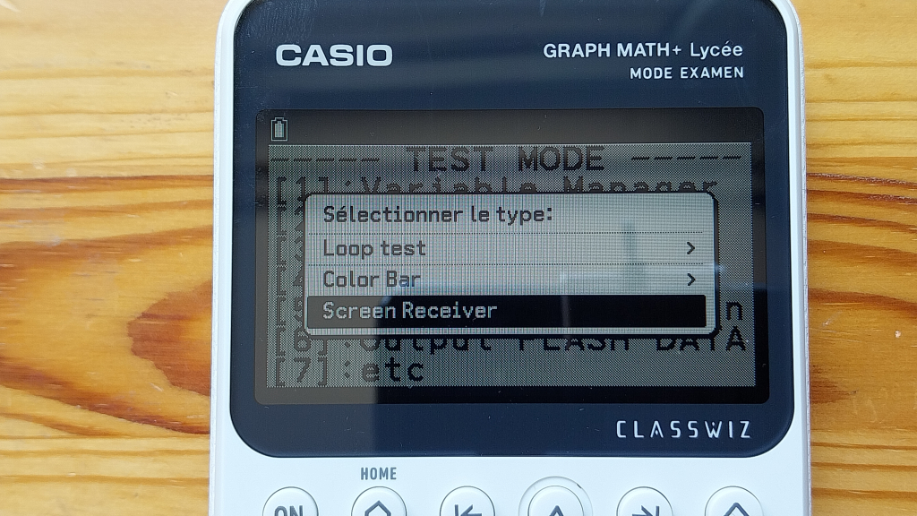 Graph Math+ : menu TEST