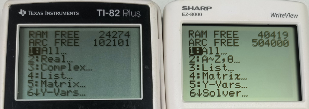 TI-82+ et Sharp EZ-8000